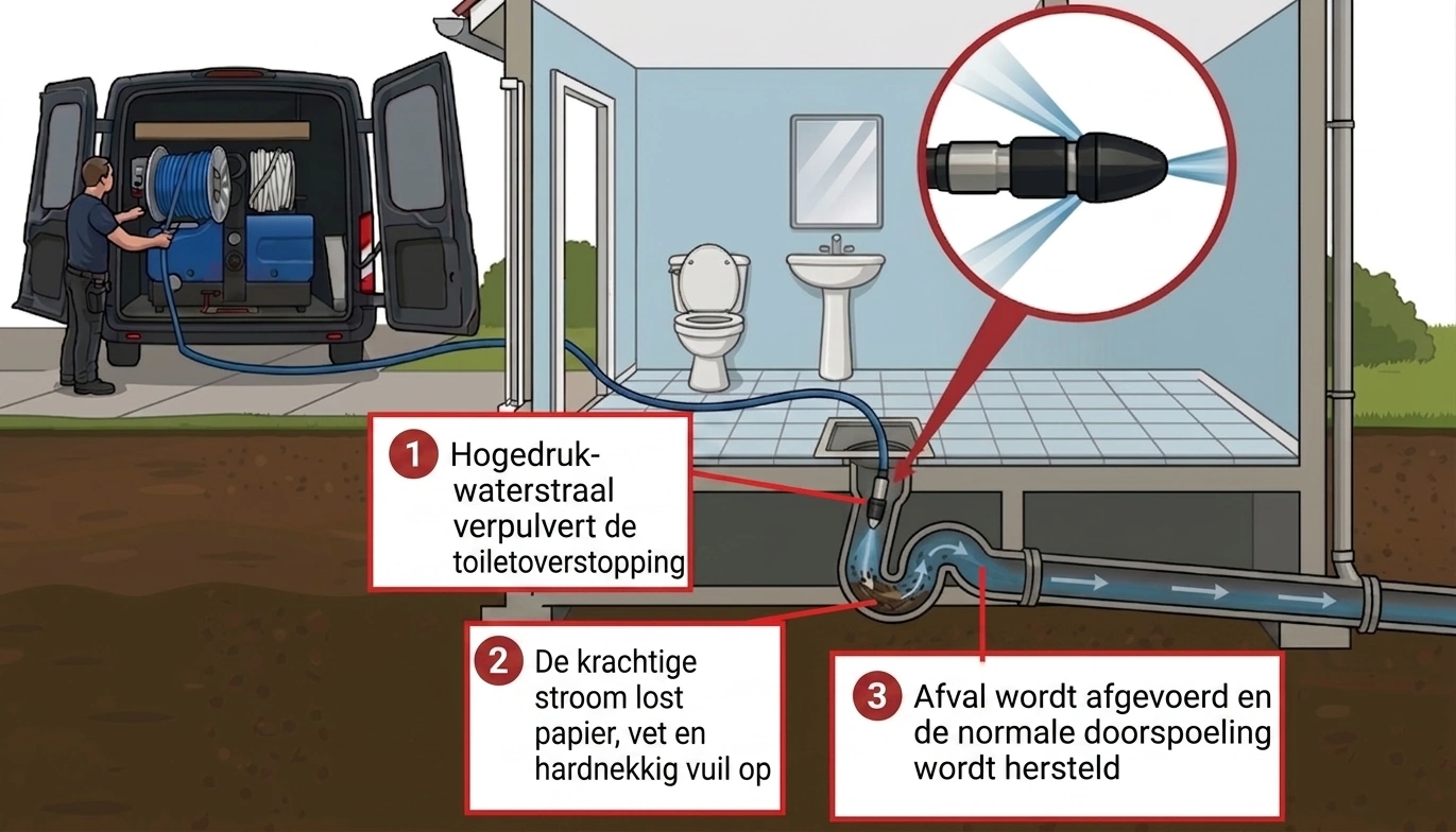 infographic over hoe hogedruk ontstoppen werkt.