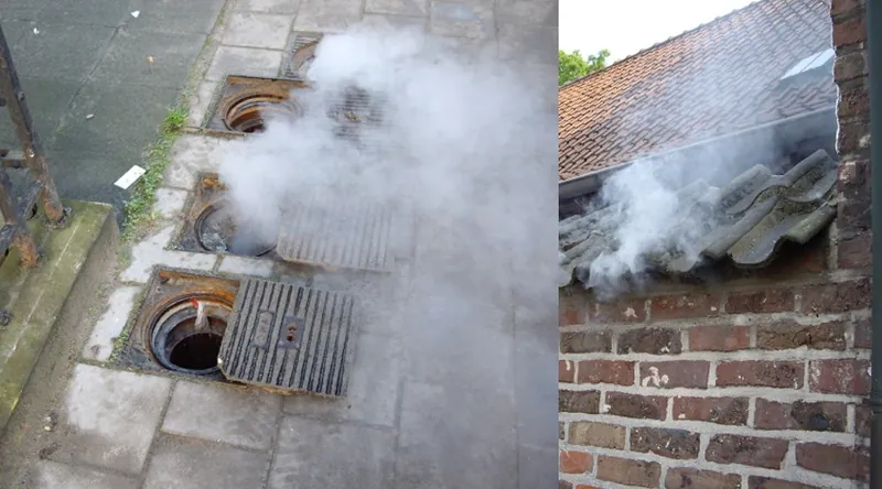 Rookblaastoestel in gebruik bij een geurdetectie